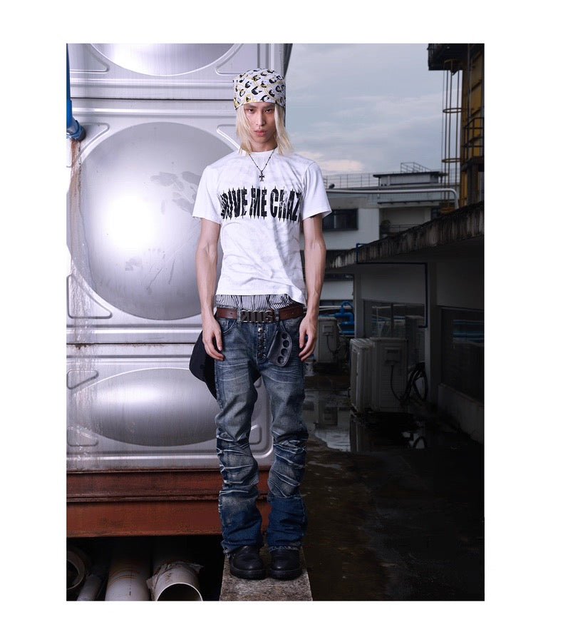 アイスブルー ウォッシュ カーブレッグ デニムパンツ
Original Ice Blue Washed Curved-Leg Denim Jeans