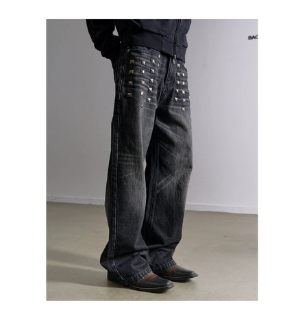 ブラック ウォッシュ バギー ストレート デニムパンツ Blue Washed Baggy Straight Denim Pants