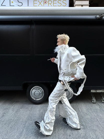 スノーホワイト ショート MA-1 ジャケット（ファーカラー脱着）
Snow White Short MA-1 Jacket with Detachable Fur Collar