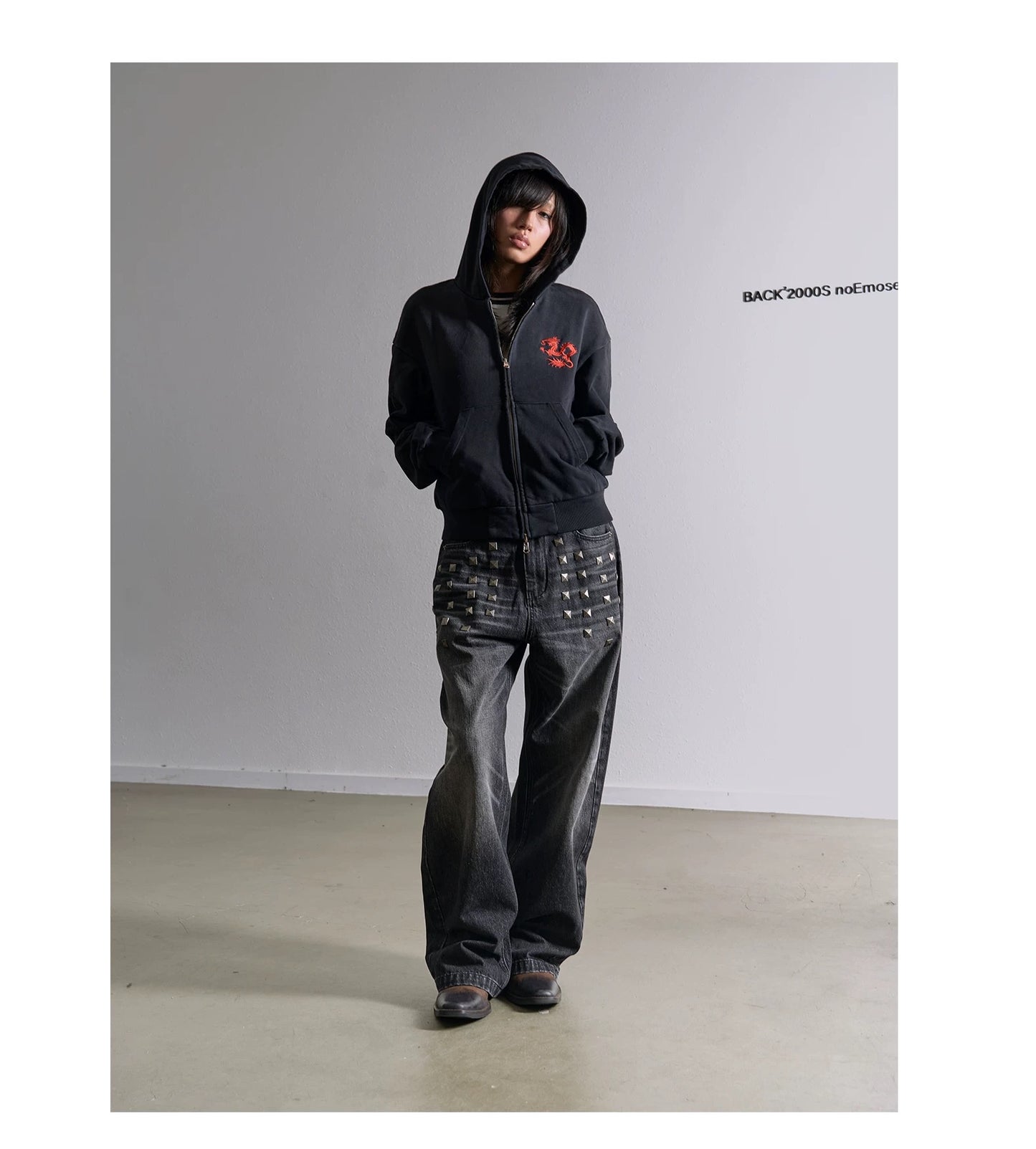 ブラック ウォッシュ バギー ストレート デニムパンツ Blue Washed Baggy Straight Denim Pants