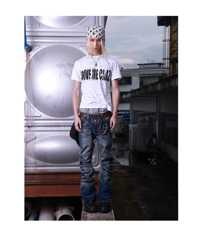 アイスブルー ウォッシュ カーブレッグ デニムパンツ
Original Ice Blue Washed Curved-Leg Denim Jeans