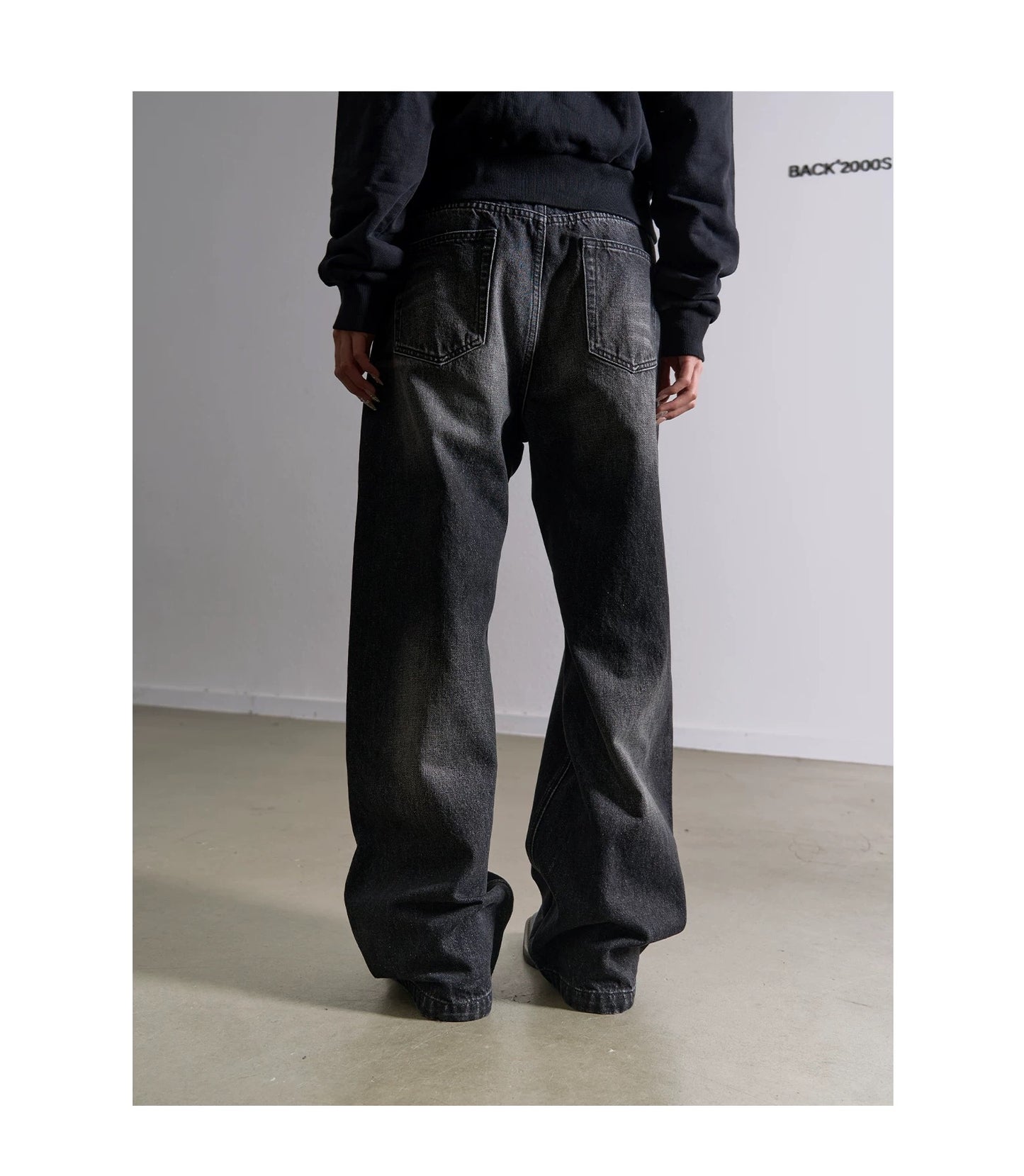 ブラック ウォッシュ バギー ストレート デニムパンツ Blue Washed Baggy Straight Denim Pants