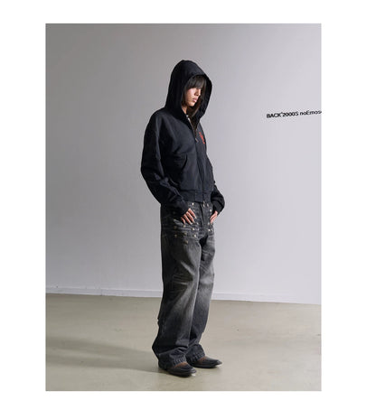 ブラック ウォッシュ バギー ストレート デニムパンツ Blue Washed Baggy Straight Denim Pants