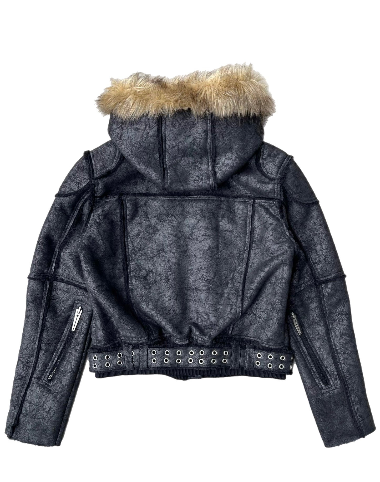 クラッシュ テクスチャー ファーカラー レザー ジャケット
Cracked Texture Fur Collar Leather Jacket