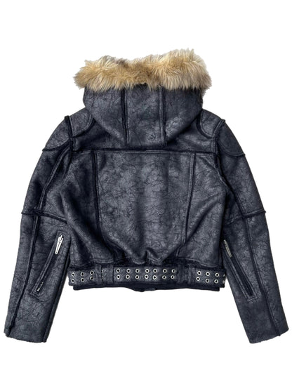 クラッシュ テクスチャー ファーカラー レザー ジャケット
Cracked Texture Fur Collar Leather Jacket