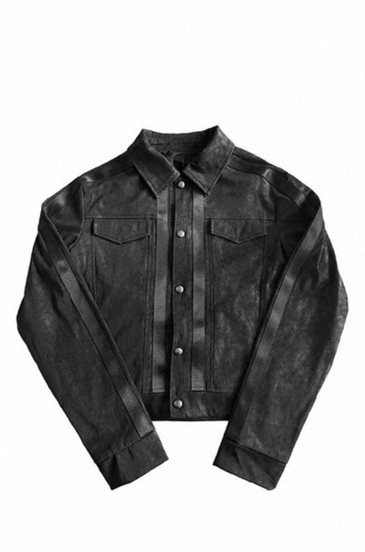 ブラック エンボス レザー ショート ジャケット
Black Embossed Short Leather Jacket