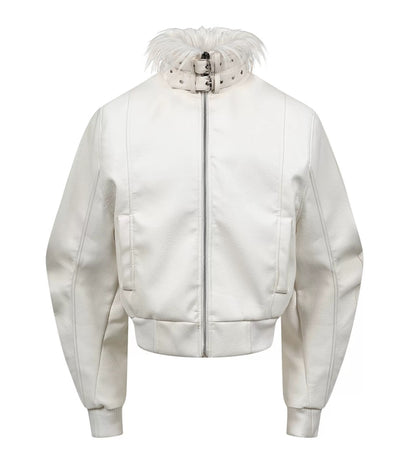 スノーホワイト ショート MA-1 ジャケット（ファーカラー脱着）
Snow White Short MA-1 Jacket with Detachable Fur Collar