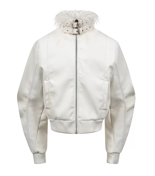 スノーホワイト ショート MA-1 ジャケット（ファーカラー脱着）
Snow White Short MA-1 Jacket with Detachable Fur Collar